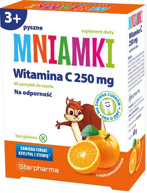Mniamki Witamina C 250mg, 60 pastylek do ssania o smaku pomarańczowym STARPHARMA