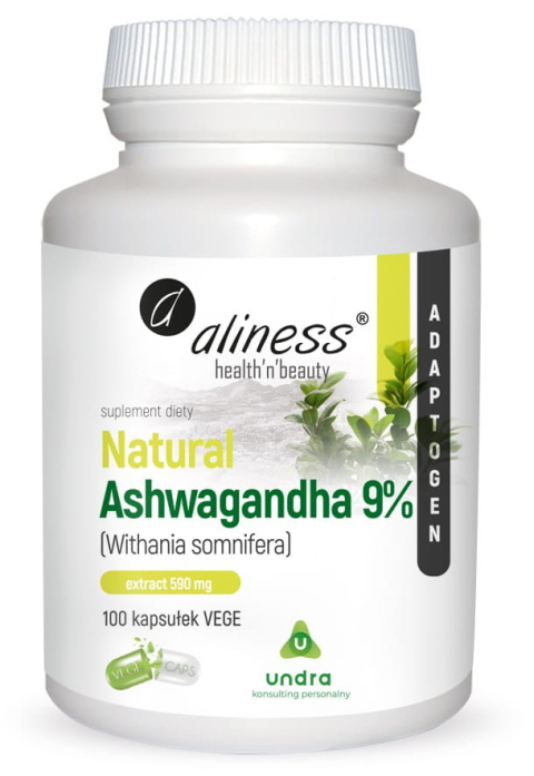 Natural Ashwagandha 590 mg 9% x 100 Vege caps Aliness - witaminy, suplementy diety